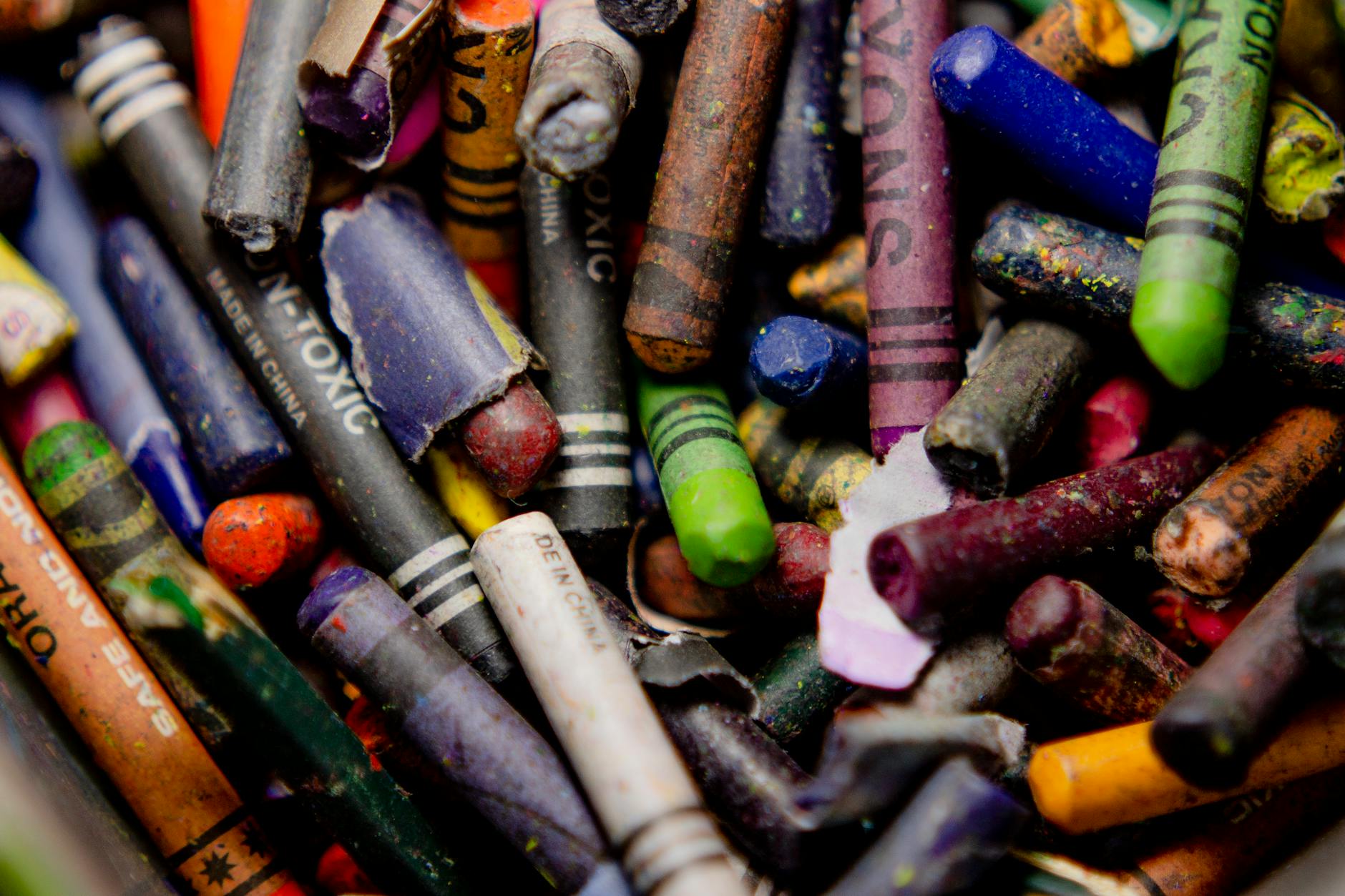 close up of broken crayons